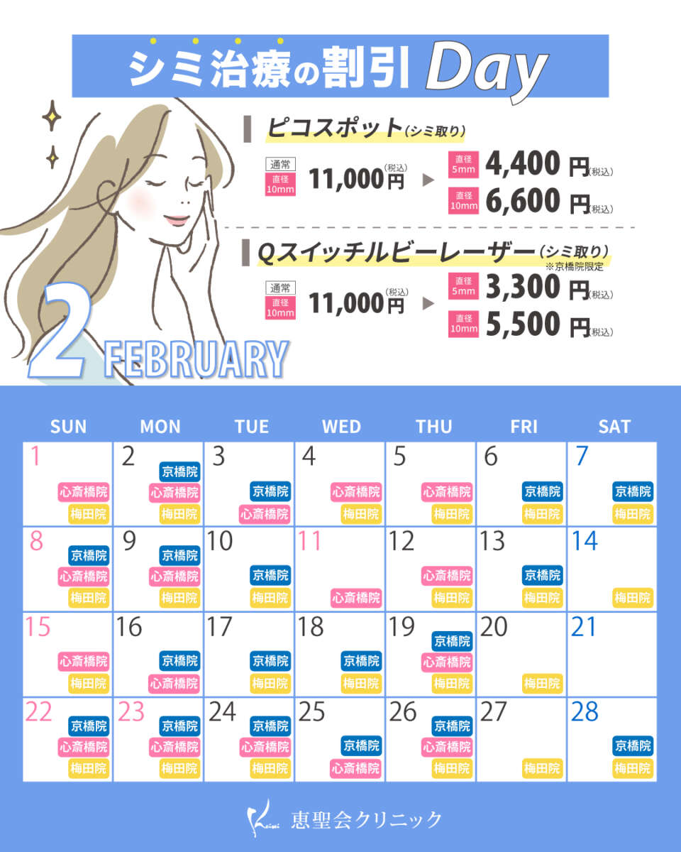 2月シミ治療の割引Dayの対象日
