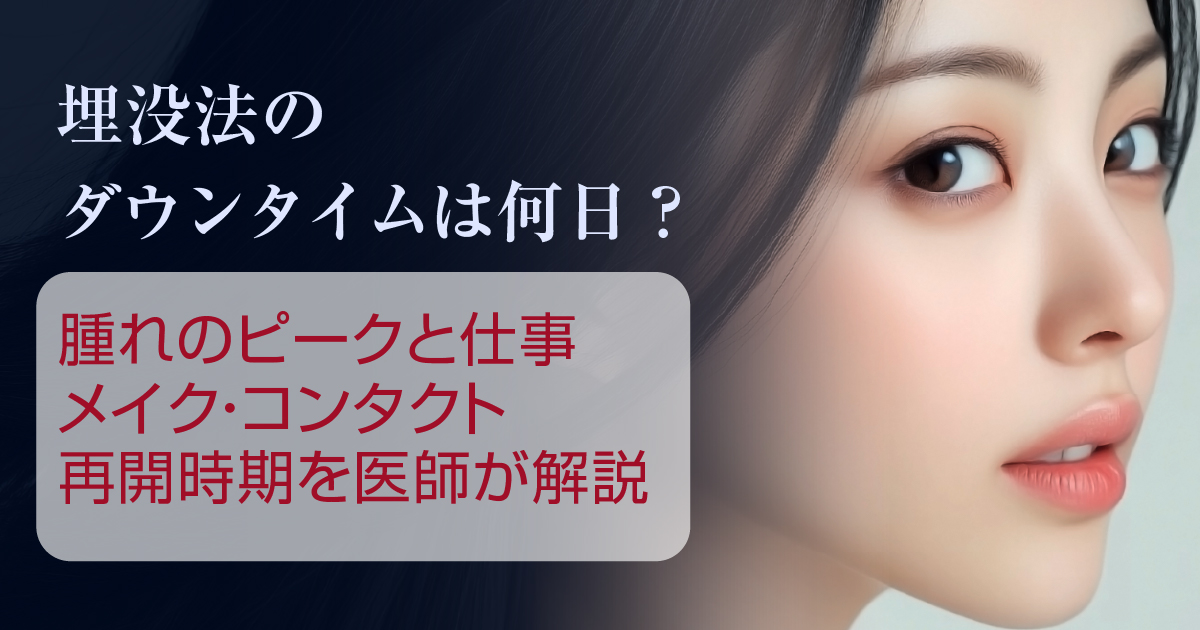 埋没法のダウンタイムと腫れの経過を解説するイメージ