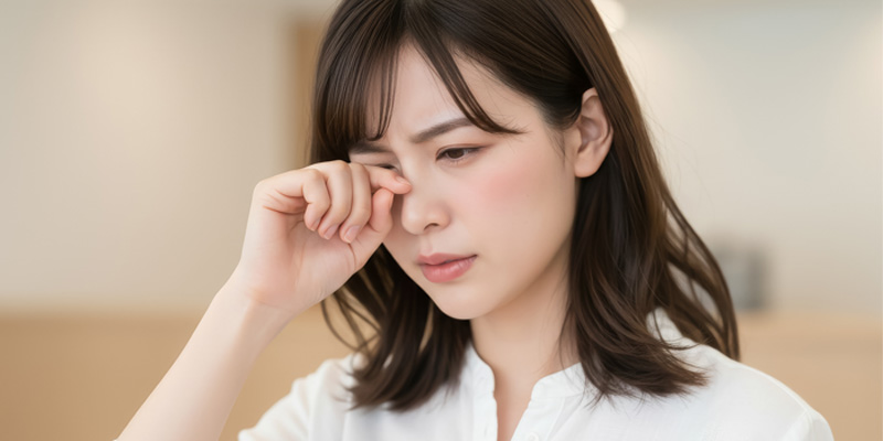 目を擦る女性